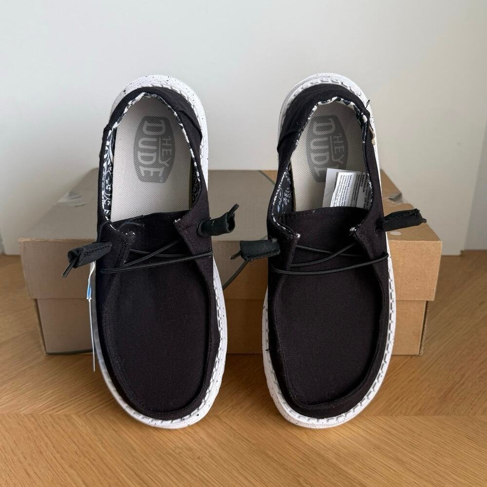 Hey Dude Wendy Black/White Women Slip On Sneakers- SZ 6